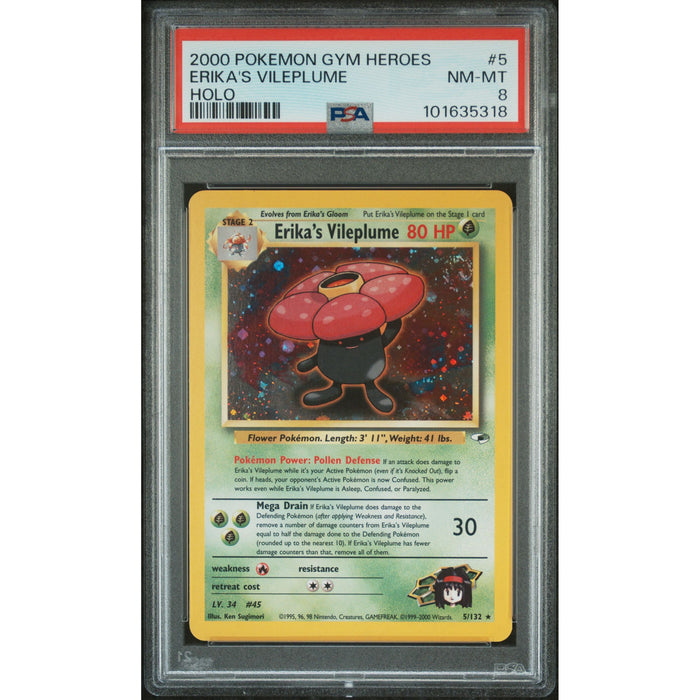 Pokémon TCG: Erika's Vileplume 5 PSA 8 - Gym Heroes