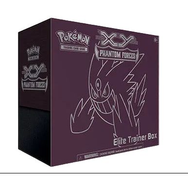 Purple Pokémon TCG: Phantom Forces Elite Trainer Box (XY) featuring a line-art illustration of Mega Gengar on the front.